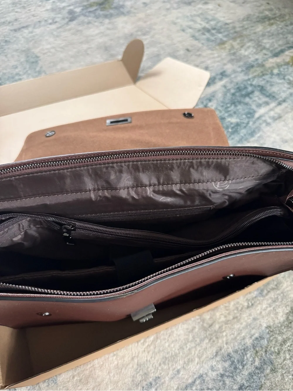 Women's Laptop Bag in Brown Faux Saffiano Leather